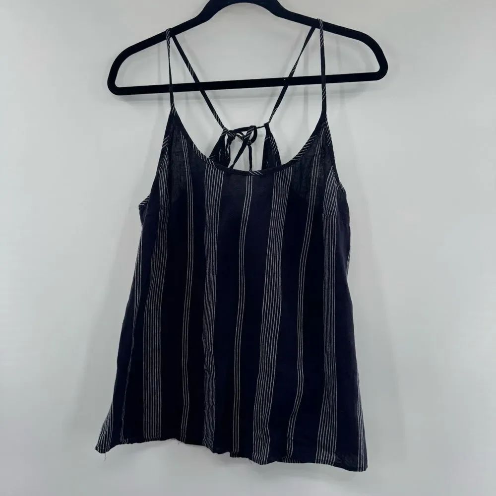 3For$20 A new Day Navy Cream Strips Sleeveless Top size M NWT